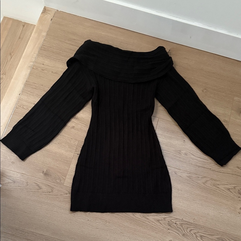 Black Off-Shoulder Sweater Dress
